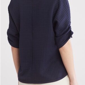 Max Studio Navy Textured Ruched Top